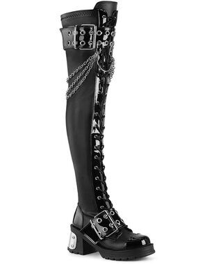 Chunky 2.75-inch Heel Platform Boots with Buckle Straps and Horseshoe Ring Chain